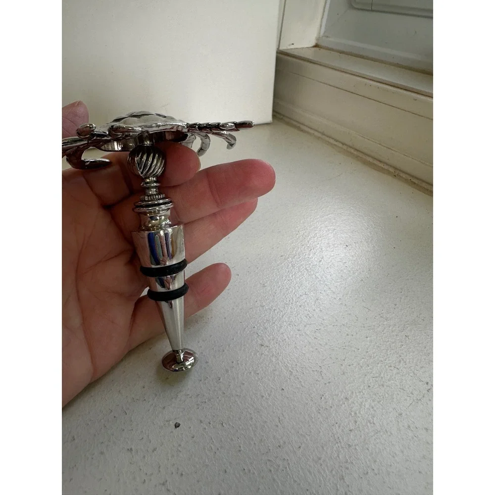 Silver Tone Crab Wine Bottle Stopper Nautical Coastal Barware Accessory